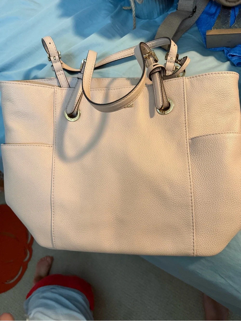 Michael Kors Blush Pebbled Leather Tote with Gold Hardware